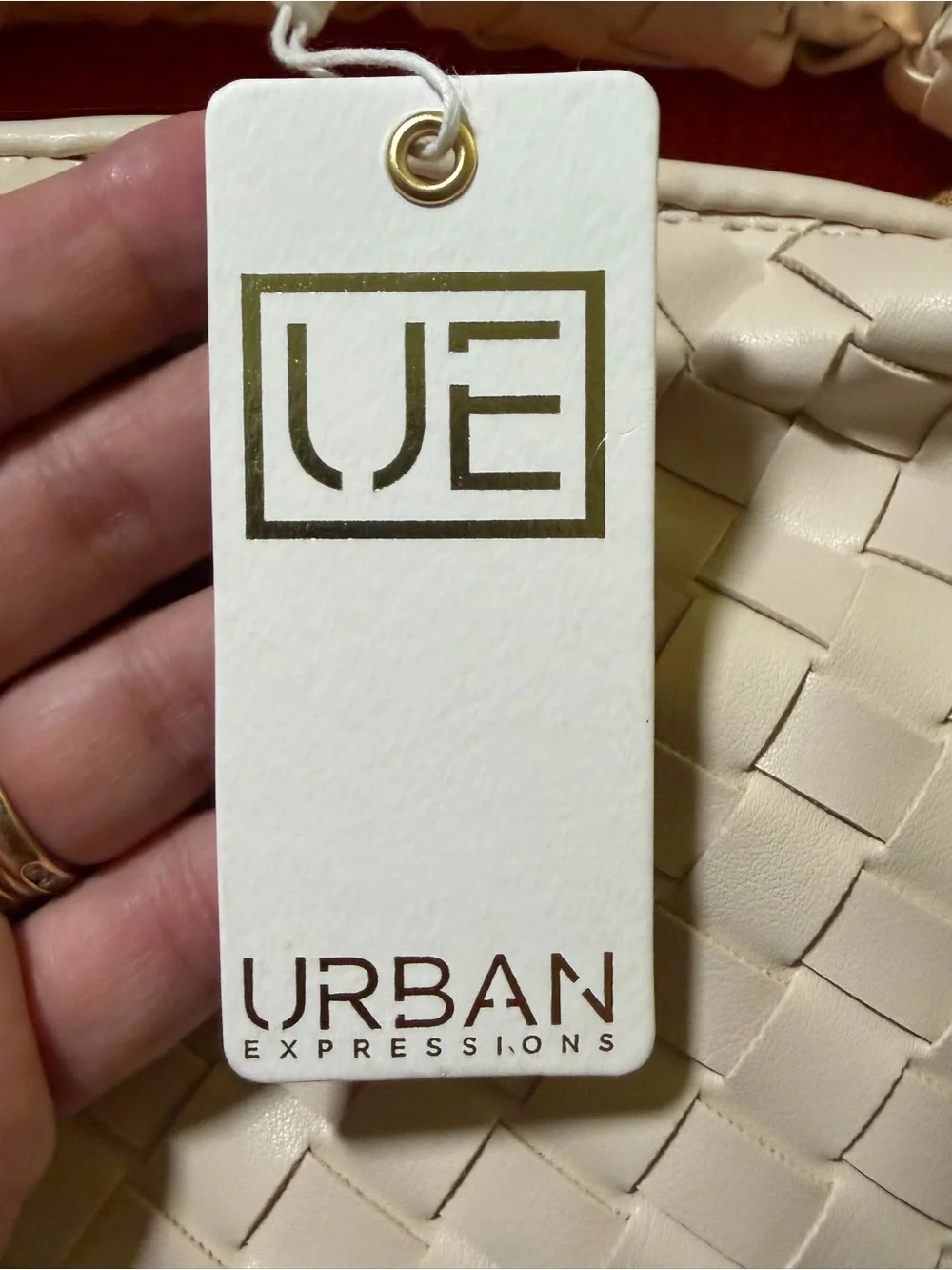 Urban Expressions Tracy Woven Bag Oatmilk Vegan Leather Clutch NWT $80